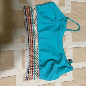 Turquoise Bikini Top with Multicolor Stripes